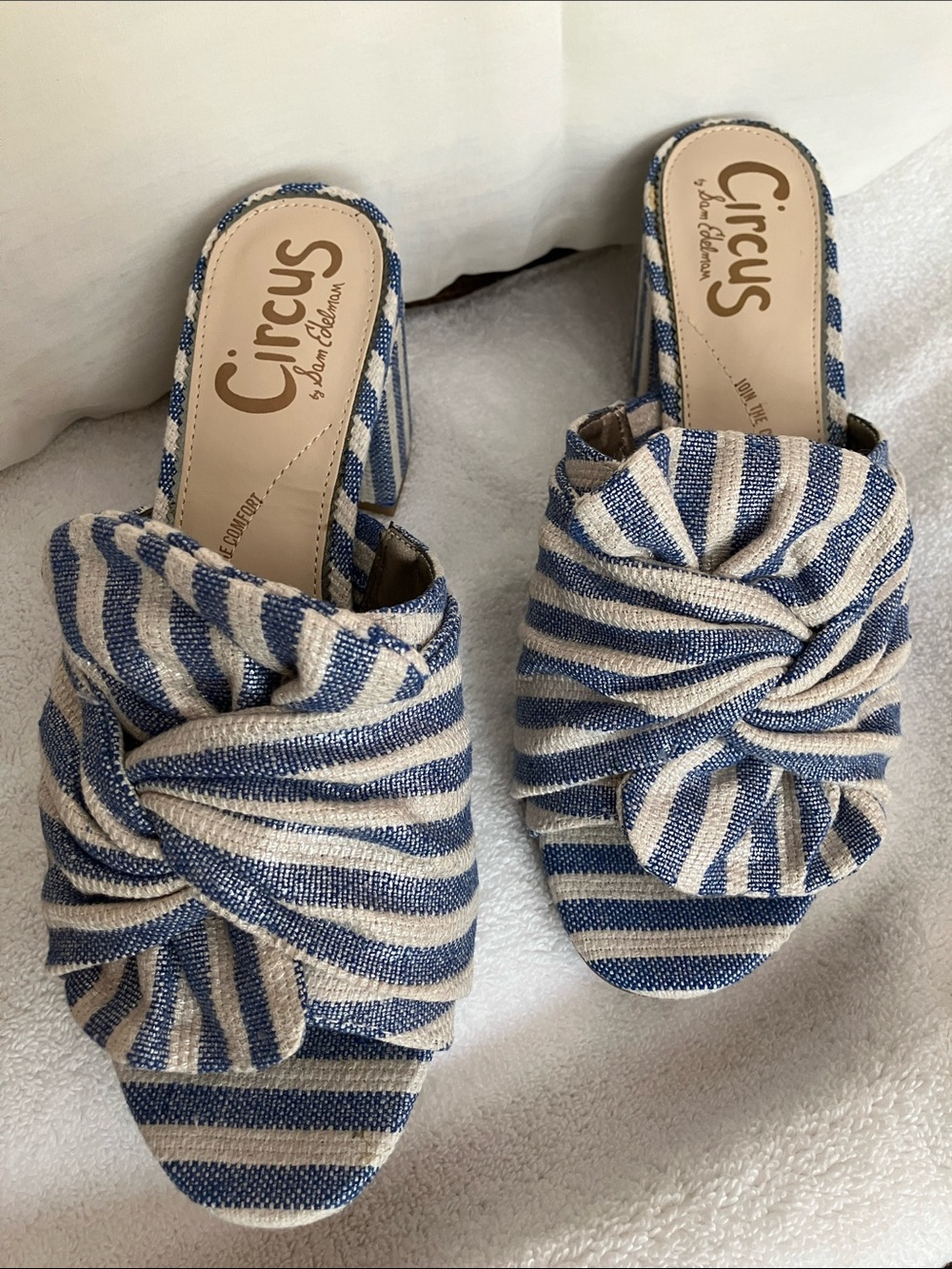 Circus by Sam Edelman Blue and White Striped Knot-Front Block Heel Sandals